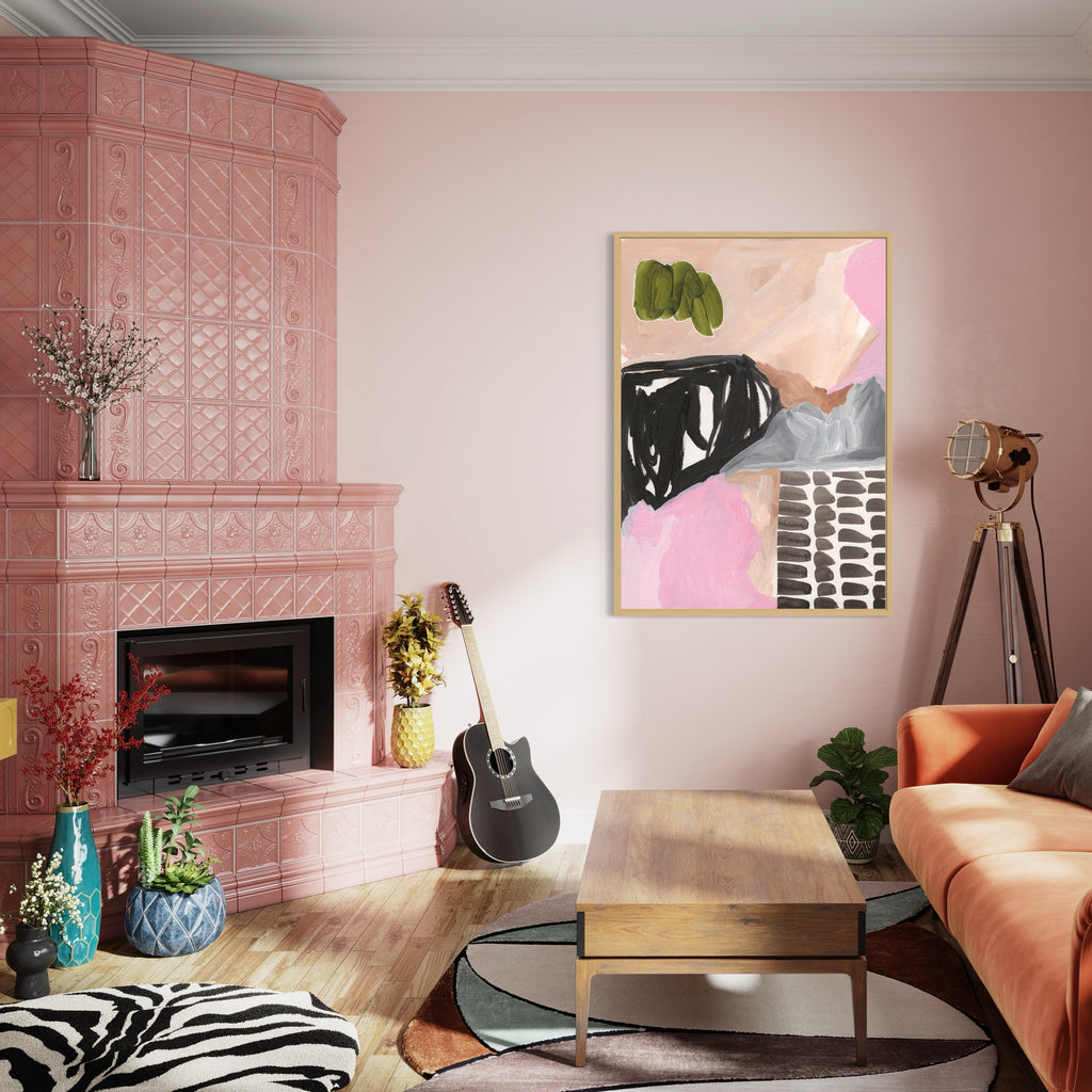 Canvas Print: 'Black Ink & Pink Joy' - Henriette Visscher